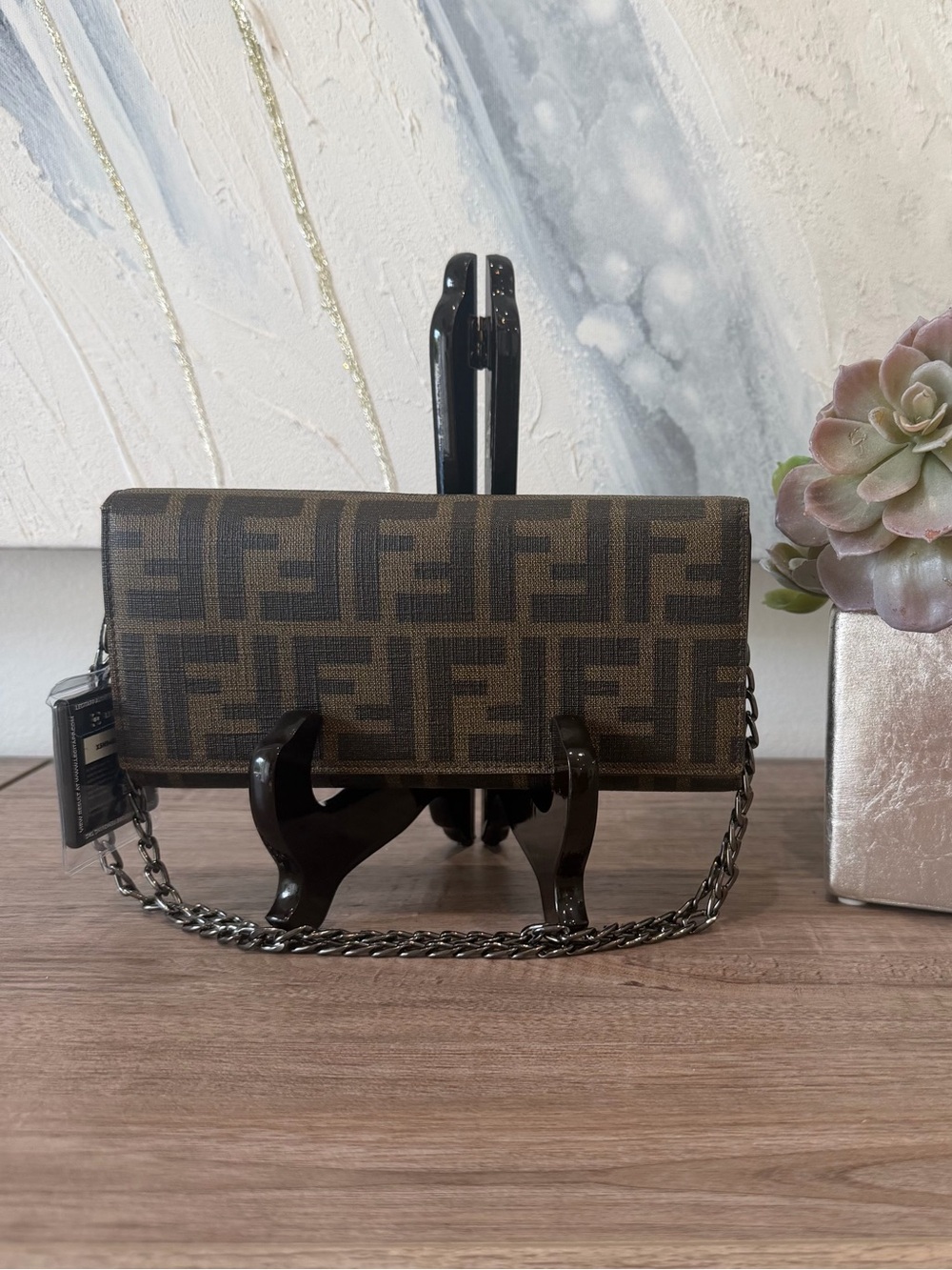 Fendi Brown Textured Leather Wallet with Interior Zip Pocket